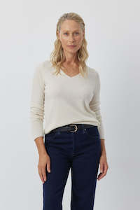 Clothing: Essential Cashmere V Sweater - Cream