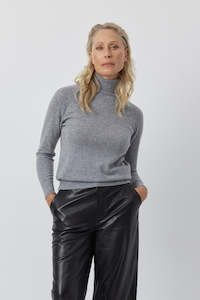 Clothing: Essential Cashmere Roll Neck - Dark Grey Melange