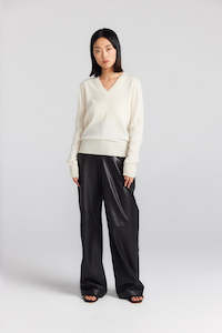 Essential Cashmere Rib V Sweater - Cream