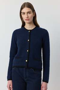 Cashmere Waffle Jacket - Navy/Black Trim