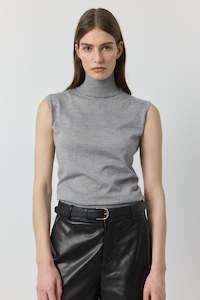 Cashmere Lurex Mock Neck Tank - Grey Melange/Silver