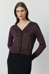 Cashmere Lurex Cardigan - Black/Crimson