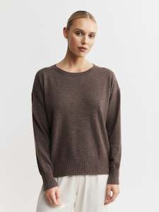 Clothing: Essential Cashmere Relaxed Crew Sweater - Brown Melange