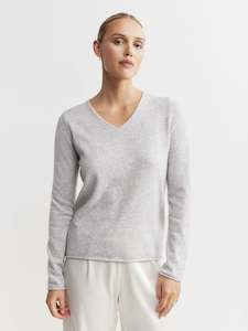 Essential Cashmere V Sweater - Grey Melange