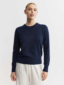 Clothing: Essential Cashmere Rib Crew Sweater - Navy