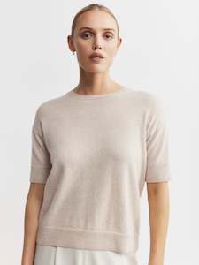 Clothing: Essential Cashmere Crew Tee - Sand