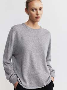 Cashmere Featherweight Oversize Crew - Dark Grey Melange