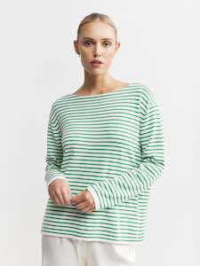 Clothing: Breton Long Sleeve Tee - White/Green