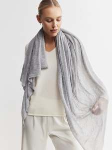 Clothing: Cashmere Fine Diagonal Wrap - Grey Melange