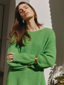 Cashmere Rib Sweater - Green Melange