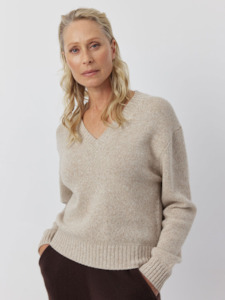 Clothing: Luxe  Cashmere V Neck Sweater - Beige Melange