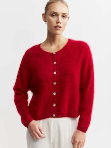 Clothing: Brushed Cashmere Crew Cardigan - Red