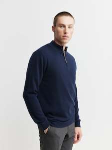 Clothing: Mens Essential Cashmere 1/4 Zip Sweater - Navy/Black