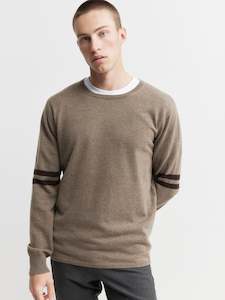 Clothing: Mens Cashmere Crew Stripe Sleeve - Walnut/Cacao