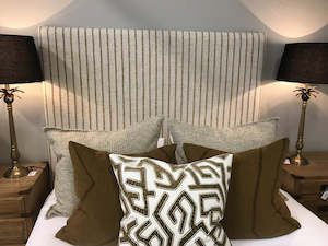 Custom Headboard Queen Oatmeal with Tobacco Stripe