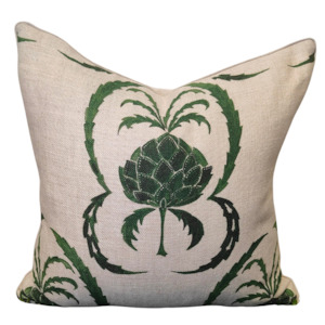 Green Thistle on linen. Piped. Plain back 60x60 cushion