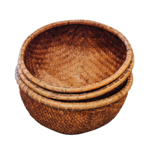 Soft furnishing: ROUND BROWN BAMBOO BASKET LGE 44.5cmD