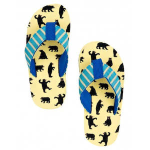 Clothing: Hatley Flip Flops - Bears On Natural Blue