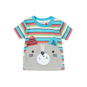 Clothing: Boboli Tee - Cat and Stripes