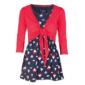 Clothing: Frugi Womens Top & Tie Cardi - Navy Iris Boats