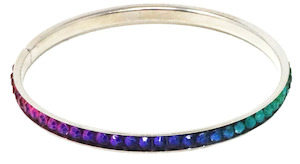 Pink Poppy Bangle - Rainbow Rhinestone