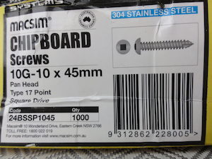 CHIPBOARD s/s 304 SCREWS 10G-10 x 45mm (1000pcs) eMarket