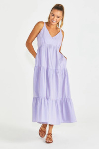 Sass Phillipa Tiered Maxi Dress - Blue/Pink Stripe