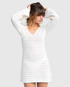 Roxy Beach Lights LS Knit Dress - EGRET WHITE