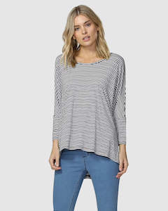 Betty Basics Milan 3/4 Sleeve Top - NAVY & WHITE STRIPE