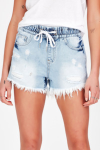 Junk Food STELLA Denim Shorts - BLUE - Elasticated Waist