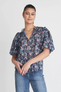 Ivy + Jack Promised Navy Floral Bubble Sleeve SS Top - Navy Floral