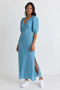 Among The Brave Amora Bias Midi Dress - Sky Blue Gingham