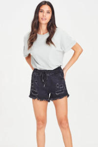 Junk Food STELLA Denim Shorts - BLACK - Elasticated Waist