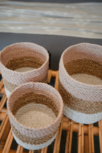 Small Round Basket (Taller size) - Pink/Natural/White