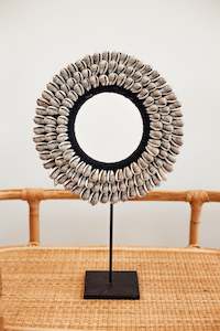 Black Macrame Circle with Grey Shells. Wall Art.