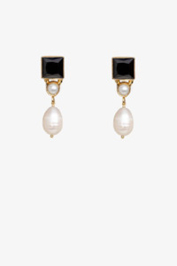 Antler Crystal Pearl Drop Earrings - Black