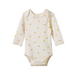 Nature Baby Long Sleeve Bodysuit Pointelle - Lemon Print