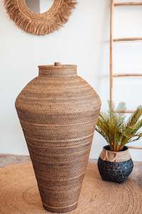 Large Brown Rattan Genie Basket with Lid