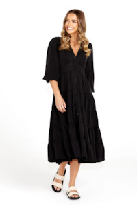 Sass Charity Tiered Midi Dress - BLACK