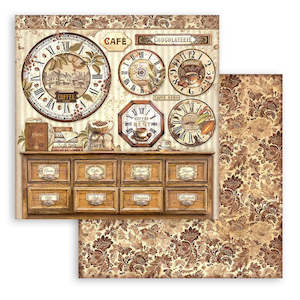 Patterned Paper 12x12 Stamperia: Stamperia - Coffee and Chocolate - 12x12 Paper "Clocks"