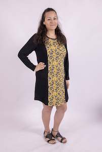 Women's L/S T-Shirt Dress - Mustard