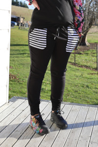 Womenswear: Paige Pants- Black/White Stripe Pockets