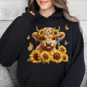 Womenswear: Highland Cow Sunflower - Butterfly Design