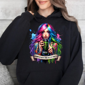 Womenswear: Energy  Black Monster Drink- Graphic Hoodie