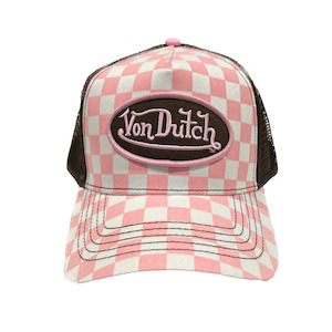 Von Dutch Pink White Checker Trucker Cap