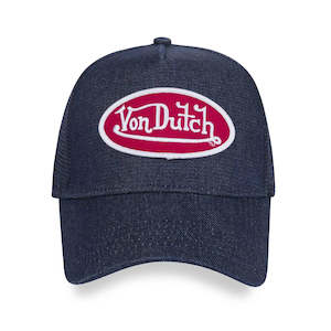 Clothing: Von Dutch Dark Denim with Red Logo Trucker Cap