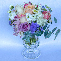 Garden treasures posy in glass vase