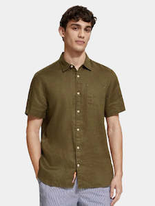 Clothing: Scotch & Soda - Linen SS Shirt - Algae