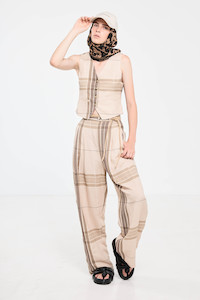 Salasai - Palazzo Waistcoat - Beige Plaid Linen