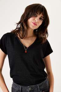 Clothing: Garcia - Glitter V-Neck SS Tee - Black